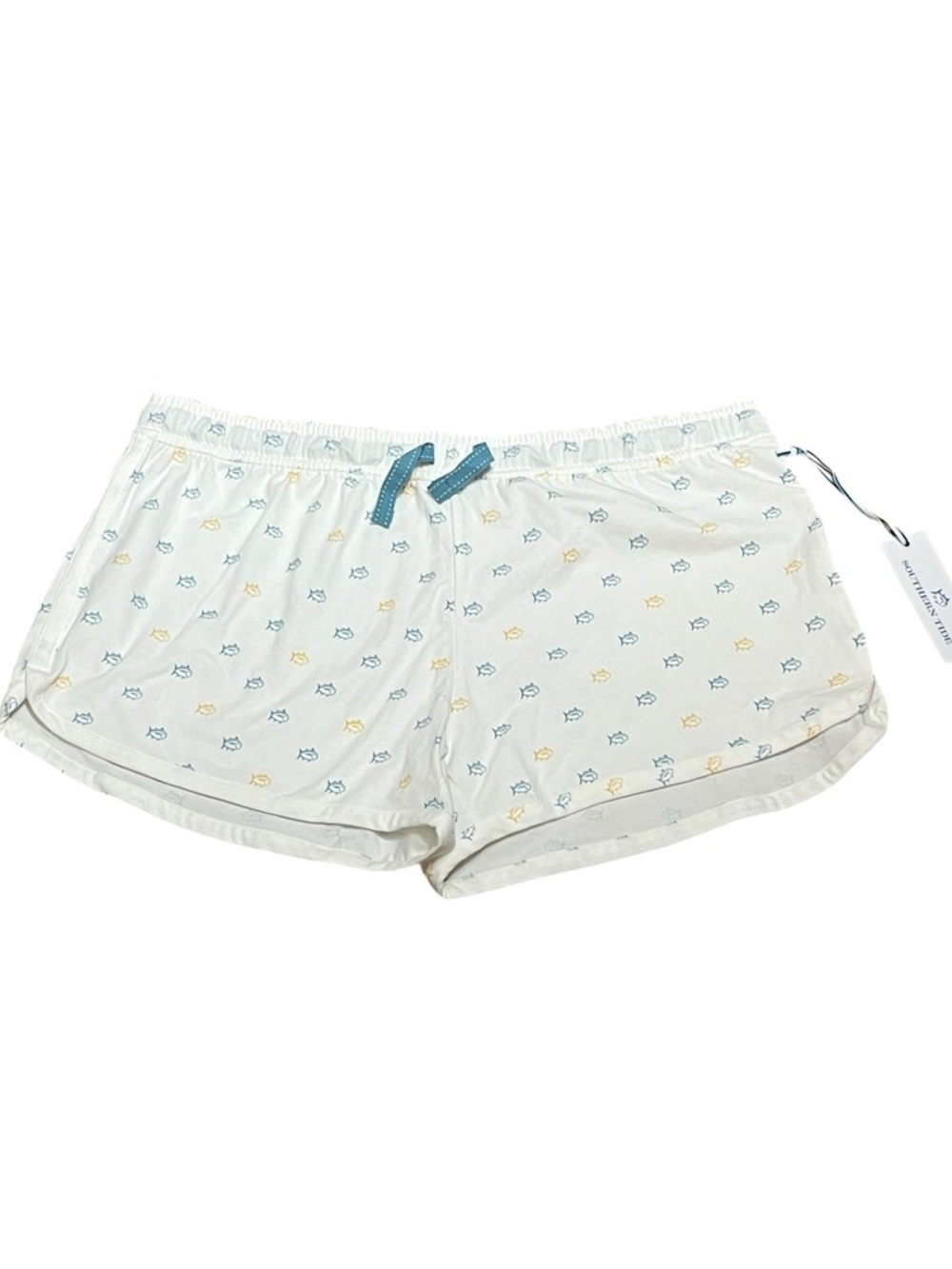 Southern Tide White Lounge Shorts‎ with Blue and Yellow Fish Print, Size L, NWT